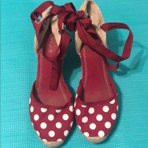 Red and White Polka Dot Espadrille lace up